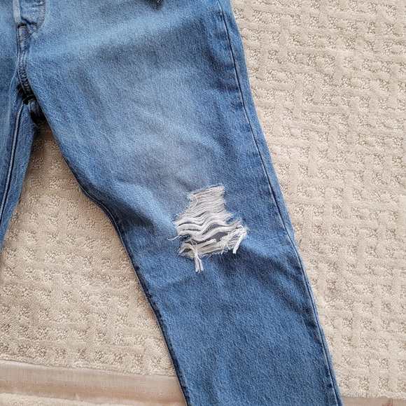 LEVI'S Premium 501 High Rise Straight Cropped Leg Distressed Button Fly Jeans - Picture 14 of 16